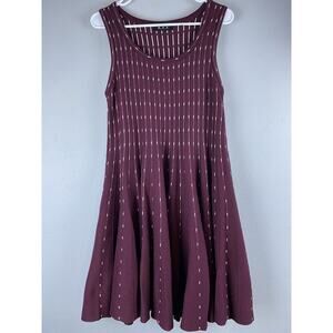 NWT Wmns MAK Sweater Sz L Burgundy  Jacquard Knitted Fit And Flare Slvls Dress